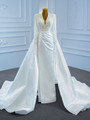 White Mermaid Satin Backless Long Sleeve Wedding Dress