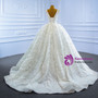 White Tulle Sequins Beading V-neck Wedding Dress