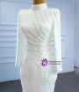 White Mermaid Satin High Neck Wedding Dress With Detachable Train