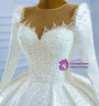 Ball Gown White Satin Long Sleeve Pearls Wedding Dress