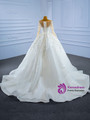 White Tulle Sequins Long Sleeve Beading Wedding Dress