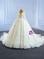 White Tulle Long Sleeve Beading Sequins Wedding Dress