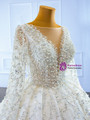 White Tulle Long Sleeve Beading Sequins Wedding Dress