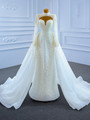 White Mermaid High Neck Long Sleeve Pearls Wedding Dress