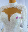 White Mermaid High Neck Long Sleeve Pearls Wedding Dress