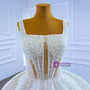 White Ball Gown Tulle Pearls Straps Wedding Dress