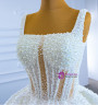 White Ball Gown Tulle Pearls Straps Wedding Dress