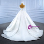 White Satin Pleats Pearls Wedding Dress