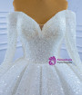 White Sequins Beading Long Sleeve Off the Shoulder Wedding Dress