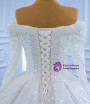 White Sequins Beading Long Sleeve Off the Shoulder Wedding Dress