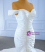 Fashion White Mermaid Satin Off the Shoulder Pearls Wedding Dress