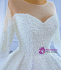 Luxury Ball Gown White Satin Long Sleeve Pearls Wedding Dress