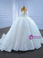 Ball Gown White Tulle Lace Long Sleeve Sequins Appliques Wedding Dress