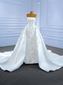 White Satin Sequins Appliques Beading Wedding Dress