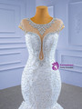White Mermaid Tulle Cap Sleeve Beading Wedding Dress