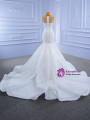 White Mermaid Tulle Cap Sleeve Beading Wedding Dress