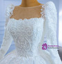 White Long Sleeve Sequins Appliques Beading Wedding Dress