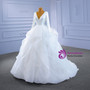 White Satin Deep V-neck Long Sleeve Wedding Dress