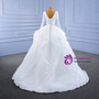 White Satin Deep V-neck Long Sleeve Wedding Dress