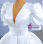 White Satin V-neck Puff Sleeve Wedding Dress