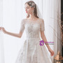 White Lace Short Sleeve Wedding Dress With Detachable Train