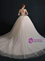 White Tulle Cap Sleeve Beading Wedding Dress