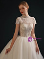 White Tulle Cap Sleeve Beading Wedding Dress