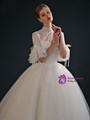 White Tulle Sequins Short Sleeve Backless Wedding Dress