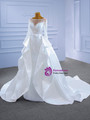 White Tulle Sequins Long Sleeve Wedding Dress With Detachable Train