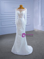 White Tulle Sequins Long Sleeve Wedding Dress With Detachable Train