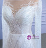 White Tulle Sequins Long Sleeve Wedding Dress With Detachable Train