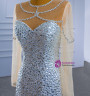 White Mermaid Long Sleeve Tulle Crystal Beading Wedding Dress