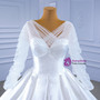 White Satin Long Sleeve V-neck Backless Wedding Dress