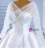 White Satin Long Sleeve V-neck Backless Wedding Dress