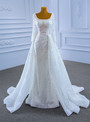 White Mermaid Sequins Square Wedding Dress With Detachable Train