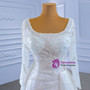 White Mermaid Sequins Square Wedding Dress With Detachable Train