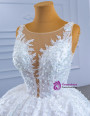 White Satin Lace Appliques Pearls Wedding Dress