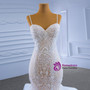 White Mermaid Spaghetti Straps Appliques Beading Wedding Dress