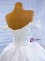 White Satin Off the Shoulder Pleats Wedding Dress