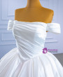 White Satin Off the Shoulder Pleats Wedding Dress