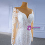 White Tulle Lace Long Sleeve Wedding Dress With Detachable Train