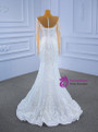 White Tulle Lace Long Sleeve Wedding Dress With Detachable Train