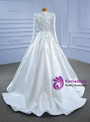 White Satin Long Sleeve Sequins Beading Wedding Dress