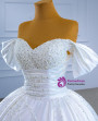White Satin Pleats Pearls Beading Wedding Dress