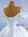 White Satin Pleats Pearls Beading Wedding Dress