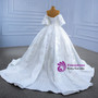 White Satin Puff Sleeve Beading Sequins Off the Shoulder Wedding Dress