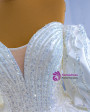 White Satin Puff Sleeve Beading Sequins Off the Shoulder Wedding Dress