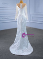 White Mermaid Satin Pearls Wedding Dress With Detachable Train