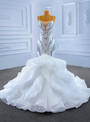White Mermaid Beading Crystal Spaghetti Straps Wedding Dress