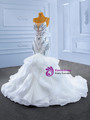 White Mermaid Beading Crystal Spaghetti Straps Wedding Dress